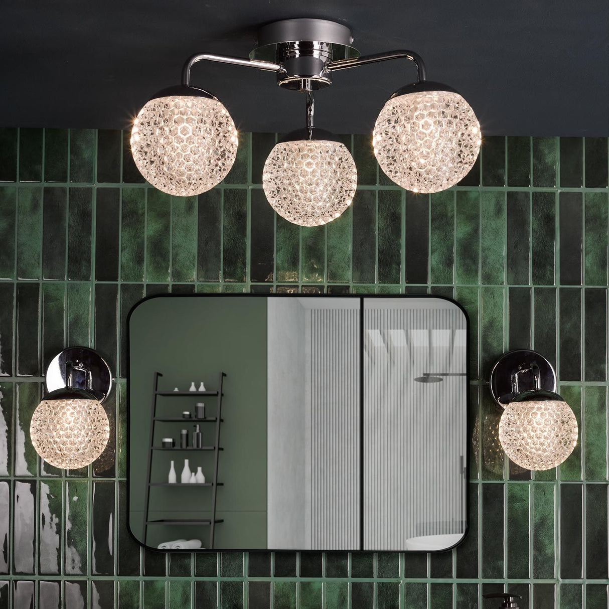 Teva 3 Light Semi-Flush Polished Chrome and Faceted Acrylic IP44