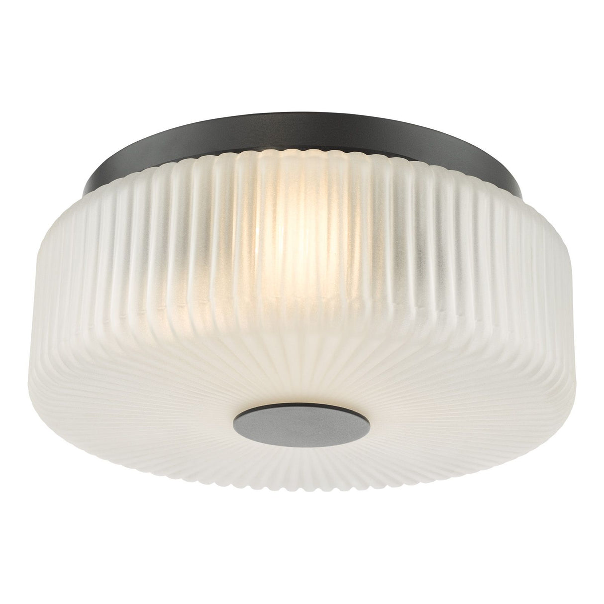 Twyman 3 Light Flush Satin Black and White Ribbed Glass IP44