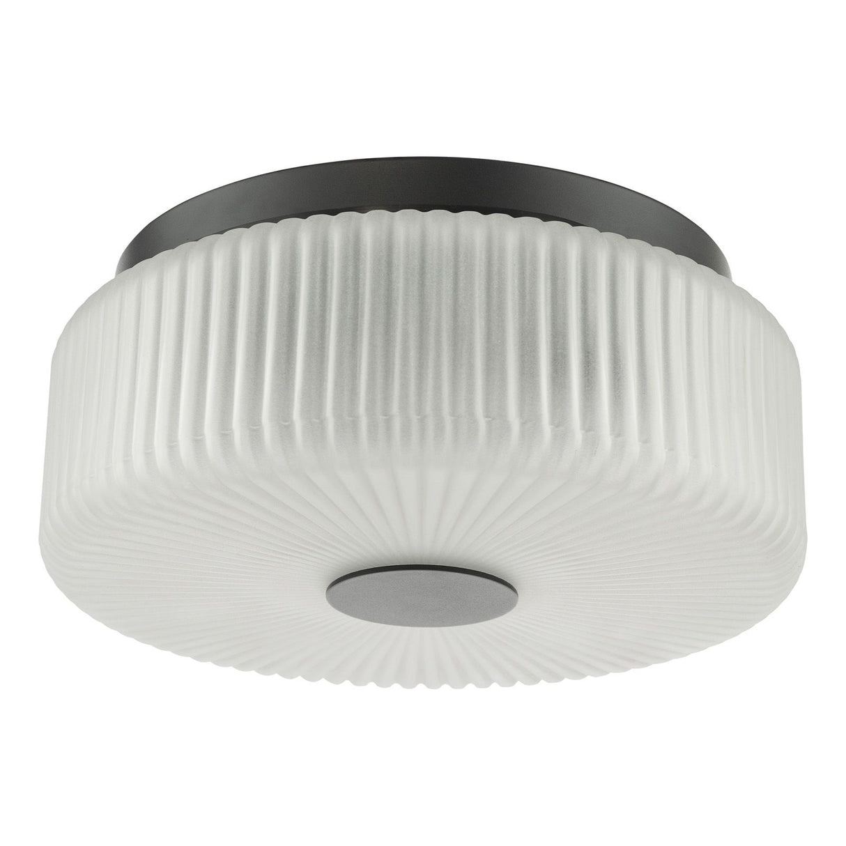 Twyman 3 Light Flush Satin Black and White Ribbed Glass IP44