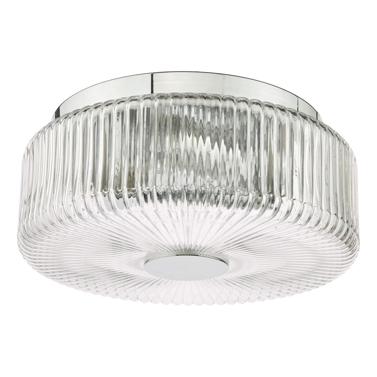 Twyman 3 Light Flush Polished Chrome and Ribbed Glass IP44