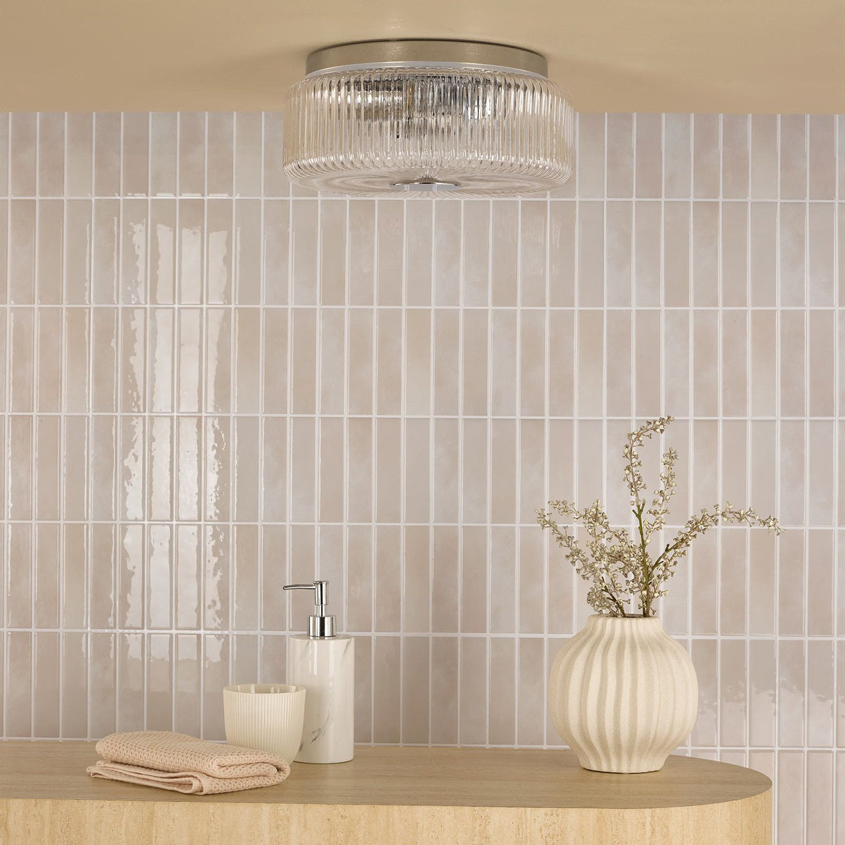 Twyman 3 Light Flush Polished Chrome and Ribbed Glass IP44
