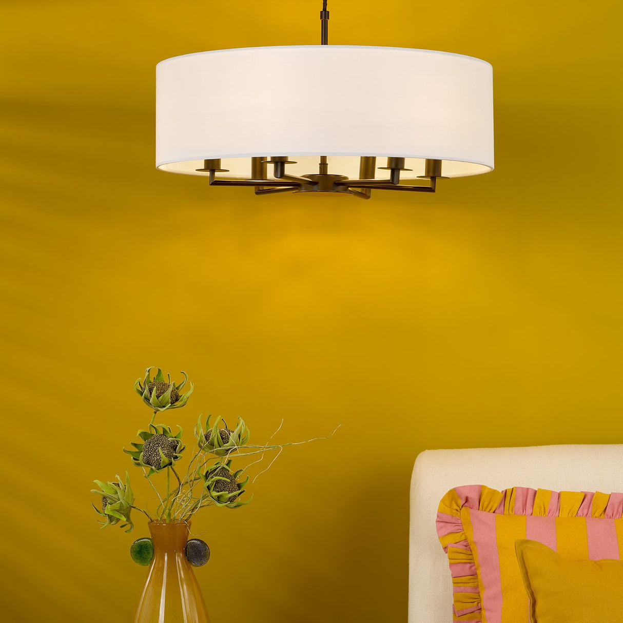 Tyler 6 Light Shadelier Matt Black and White With Shade