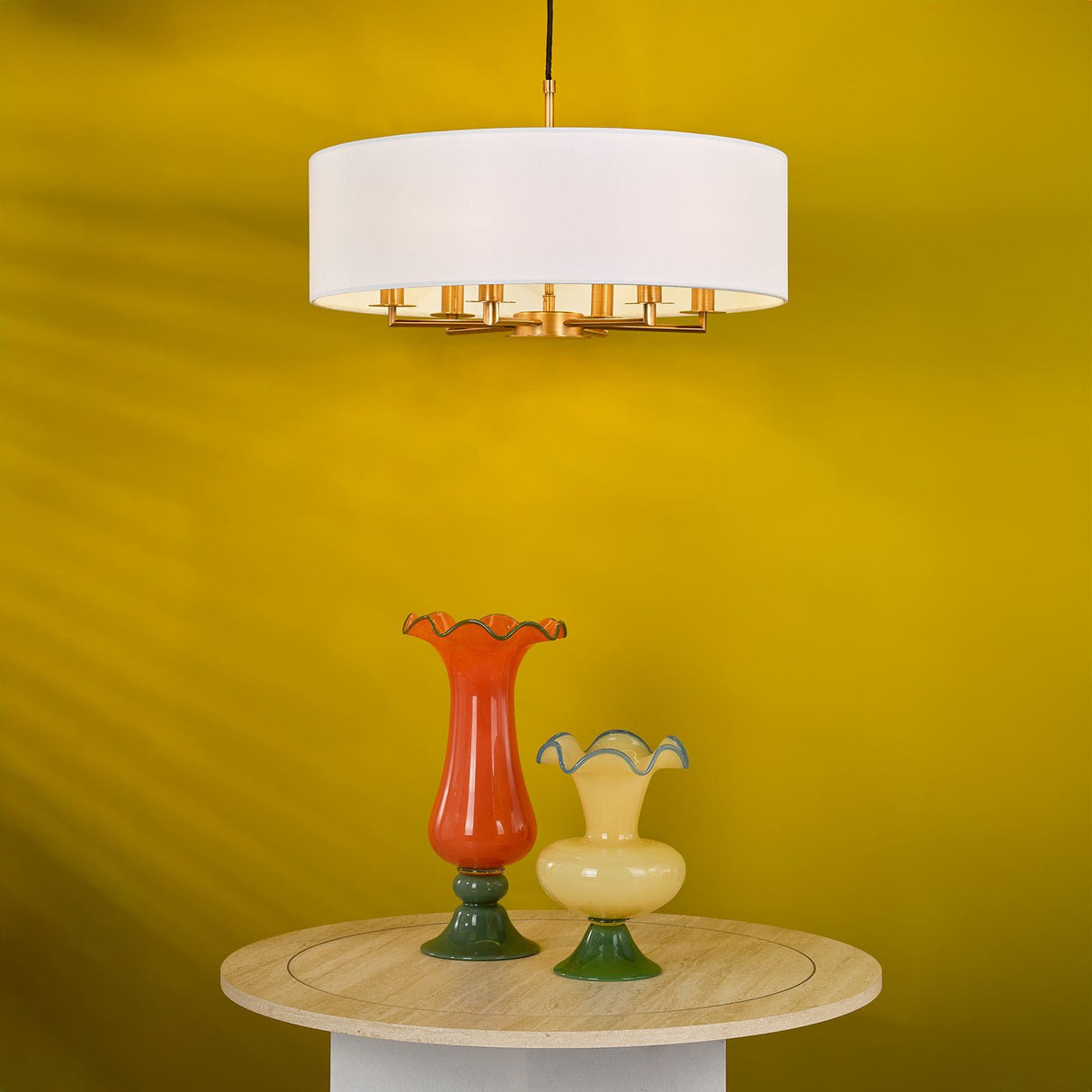 Tyler 6 Light Shadelier Antique Bronze and White With Shade