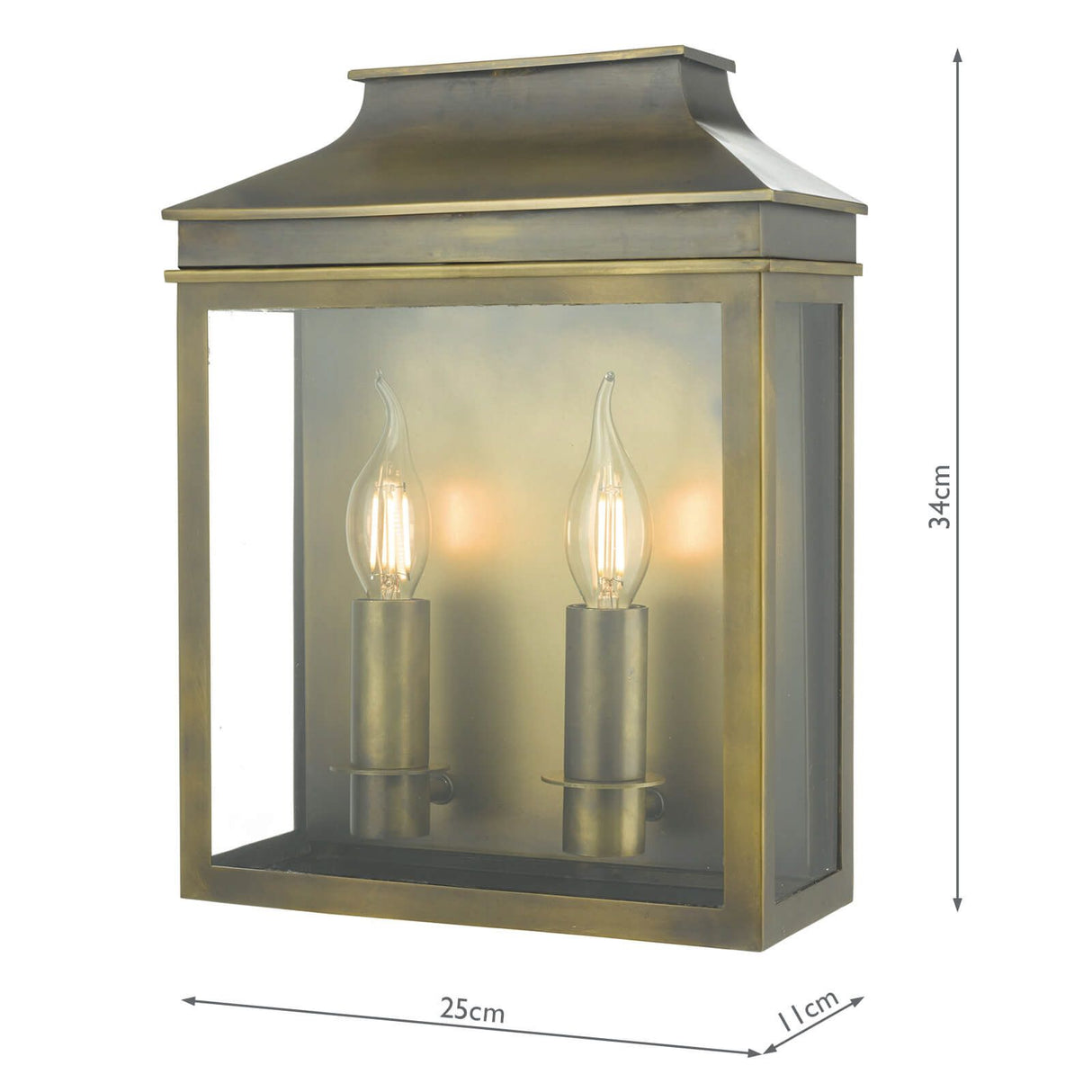 Vapour 2 Light Coach Lantern Outdoor Wall Light Weathered Brass IP44