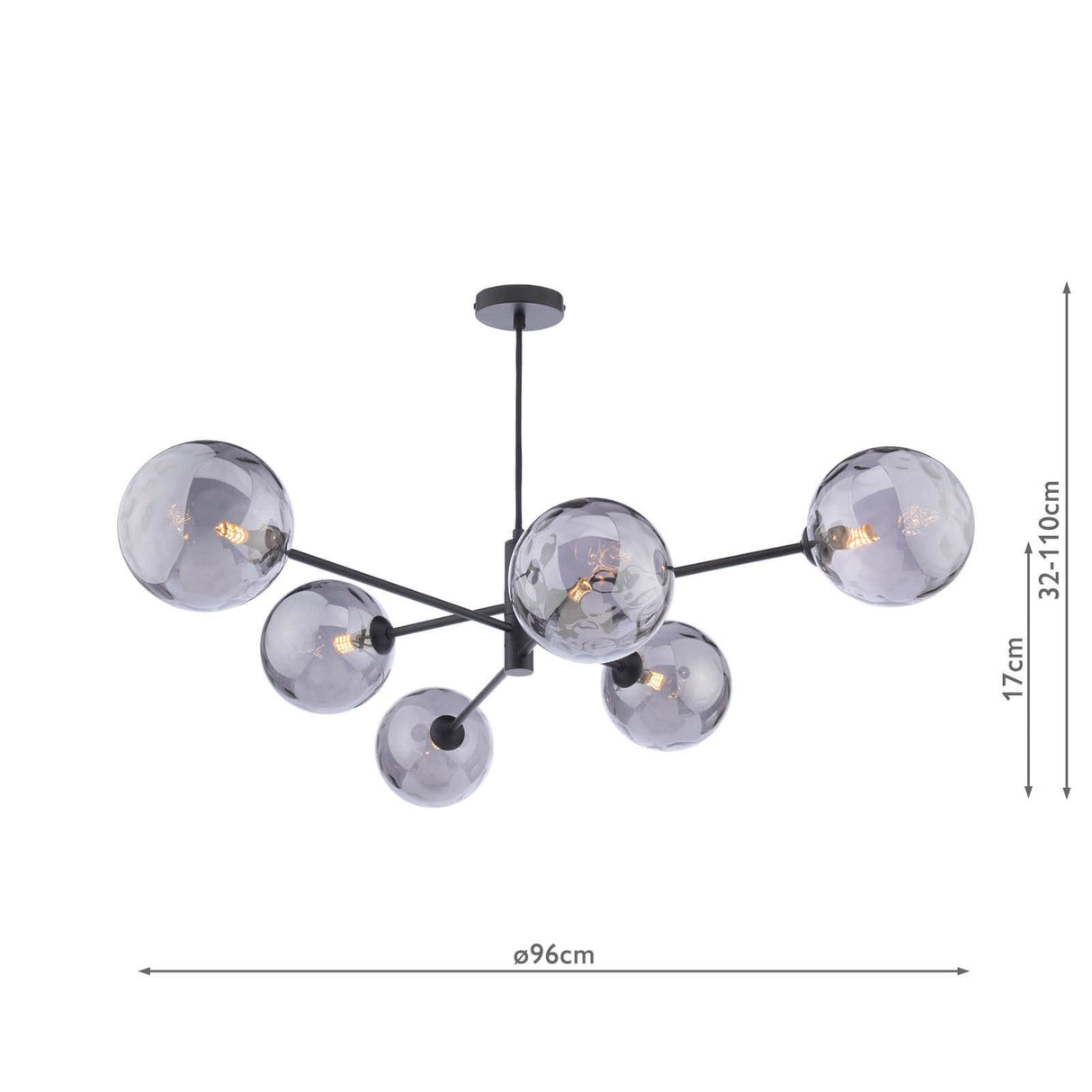 Vignette 6 Light Pendant Matt Black With Smoked Dimpled Glass