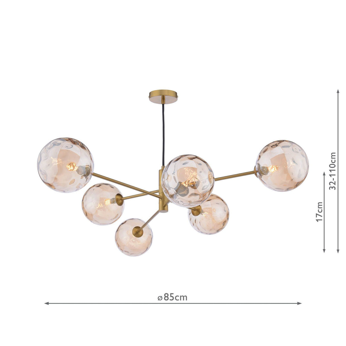 Vignette 6 Light Pendant Aged Brass With Amber Dimpled Glass