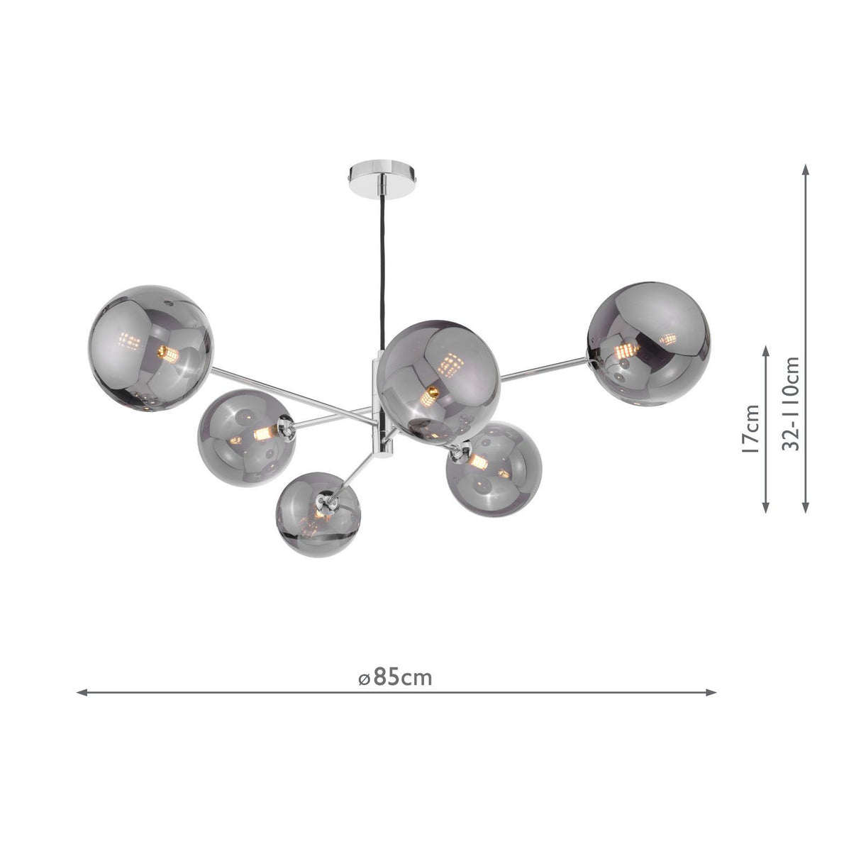 Vignette 6 Light Pendant Polished Chrome With Smoked Glass