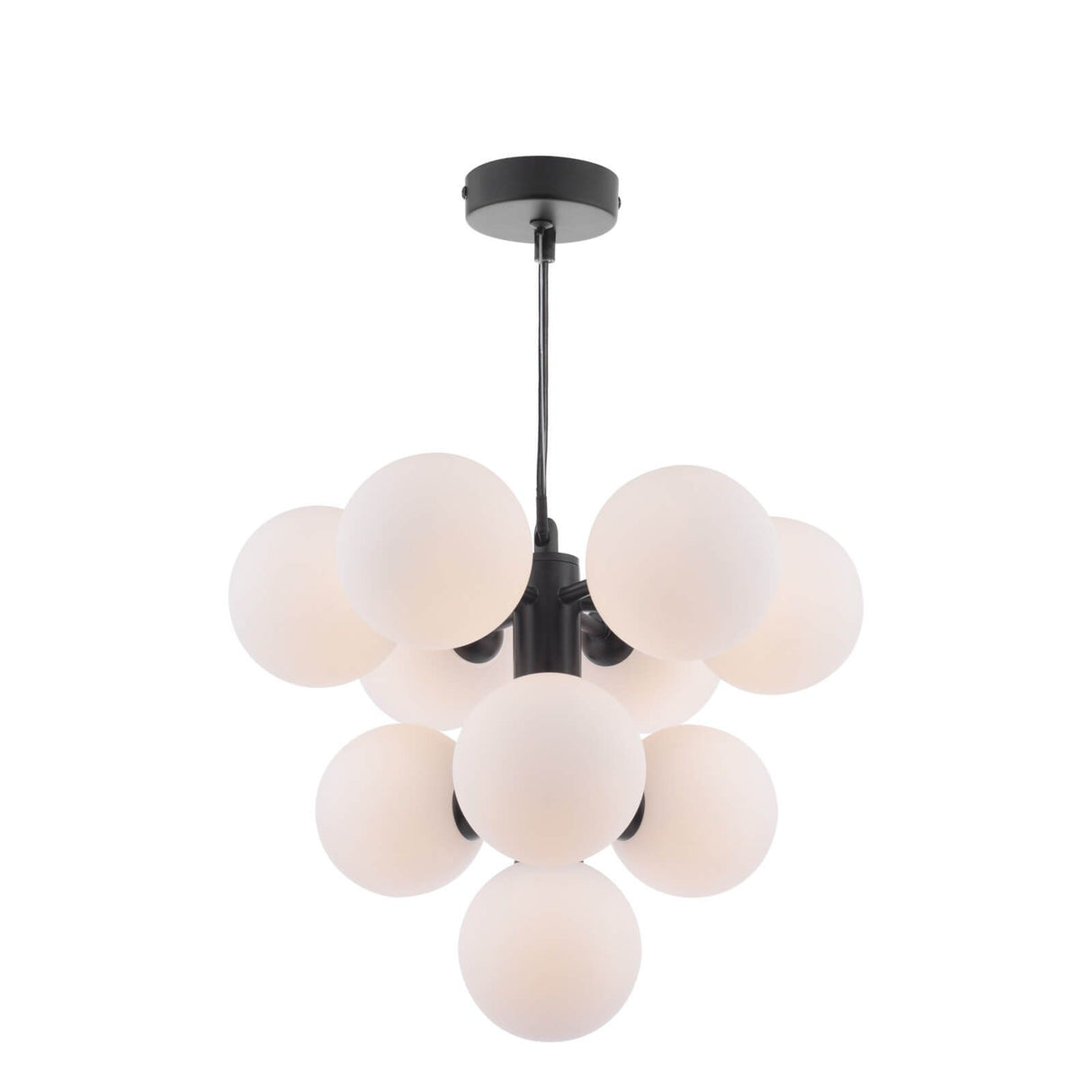 Vine 10 Light Pendant Satin Black With Opal Glass
