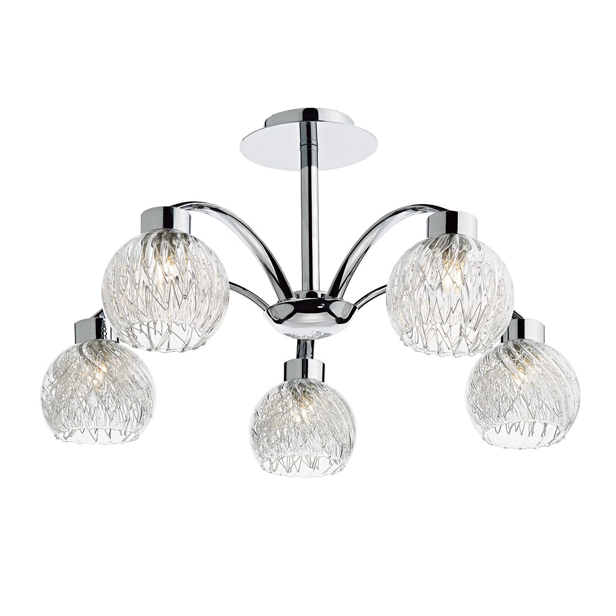 Yasmin 5 Light Semi-Flush Polished Chrome and Ribbed Glass