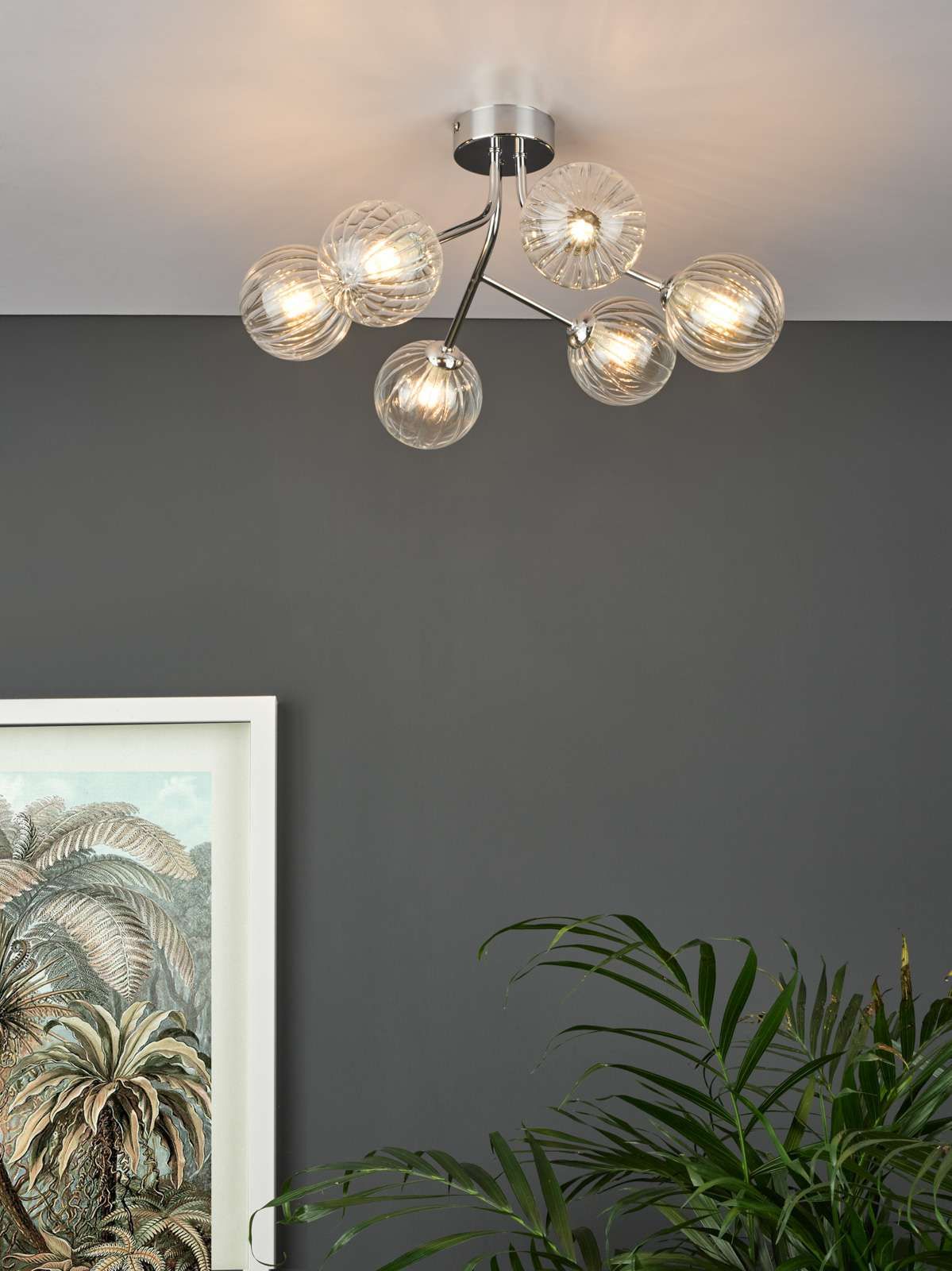 Yiska 6 Light Semi Flush Polished Chrome Ribbed Glass