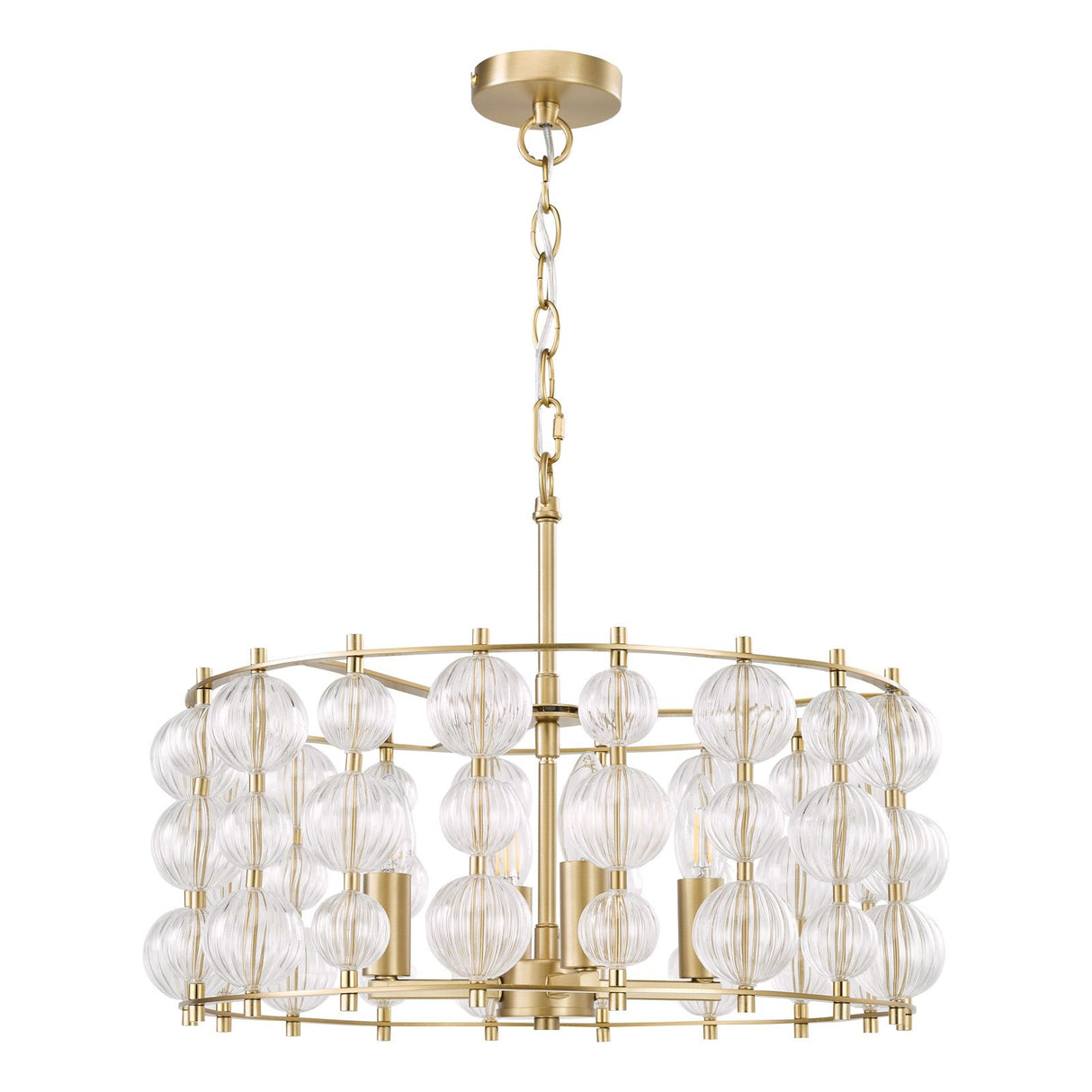 Yuridia 4 Light Pendant Satin Gold and Ribbed Glass