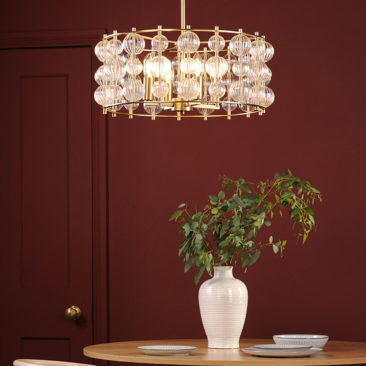 Yuridia 4 Light Pendant Satin Gold and Ribbed Glass
