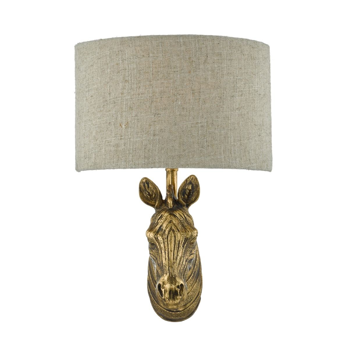 Abby Zebra Wall Light Gold with Natural Linen Shade