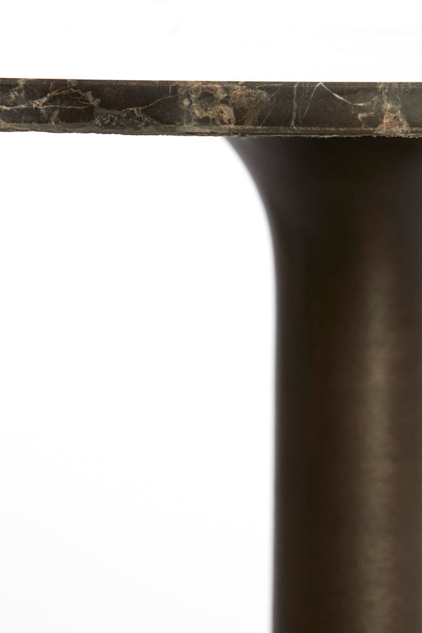 Elegant Dark Brown Marble Side Table - Ø48x53 cm