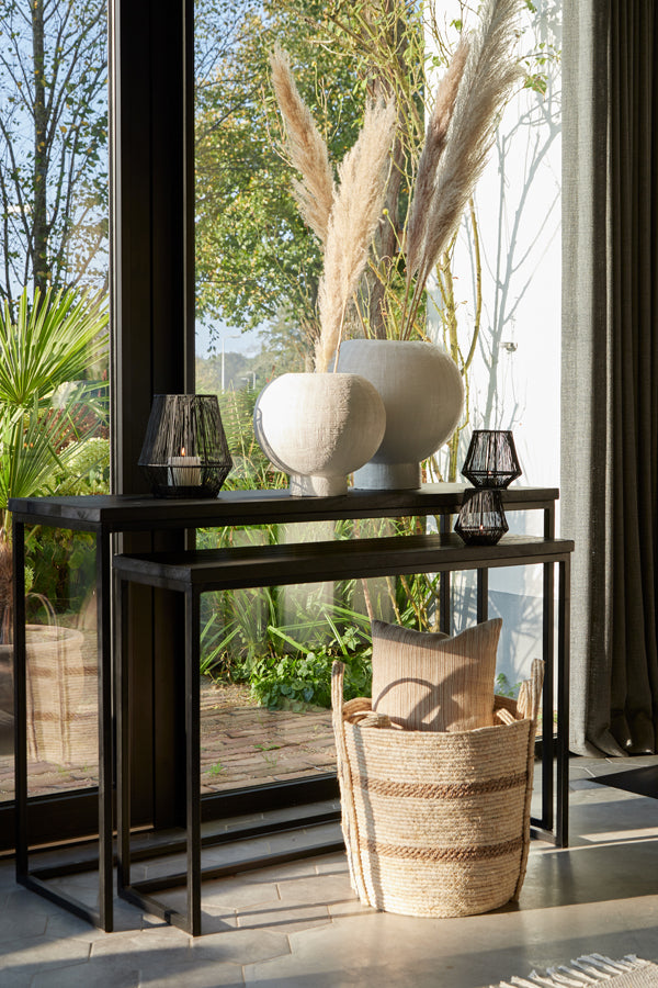Bryson Wood Matte Black Nesting Console Set - Sleek Modern Design in 100x30x70 and 120x40x82 cm Dimensions
