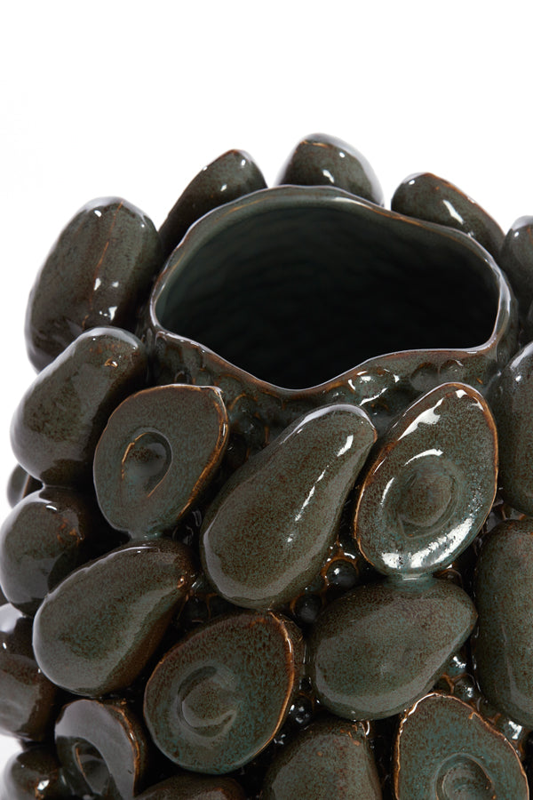 Ceramic Avocado-Green and Earth-Brown Decorative Vase, 33x37.5 cm