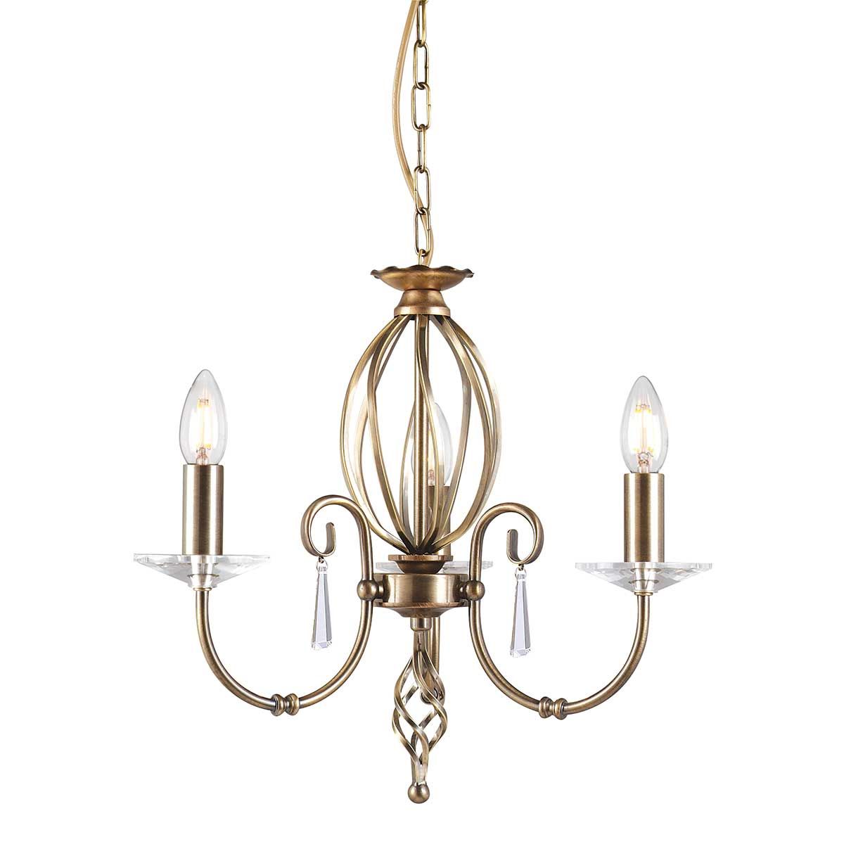 Aegean Vintage Antique Chandelier with Aged Brass Finish and Cut Glass Accents