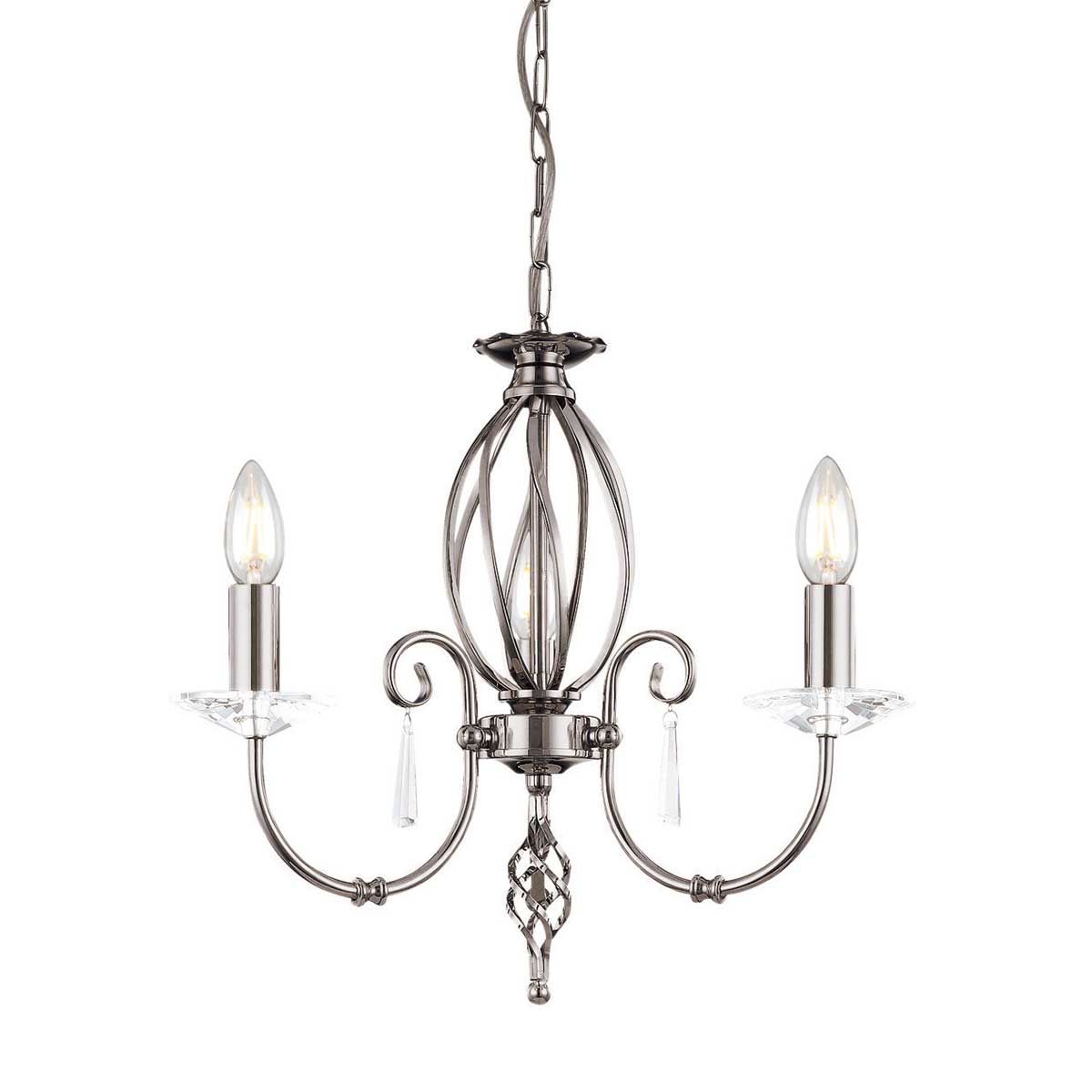 Aegean 3 Light Vintage Antique Chandelier in Polished Nickel Finish
