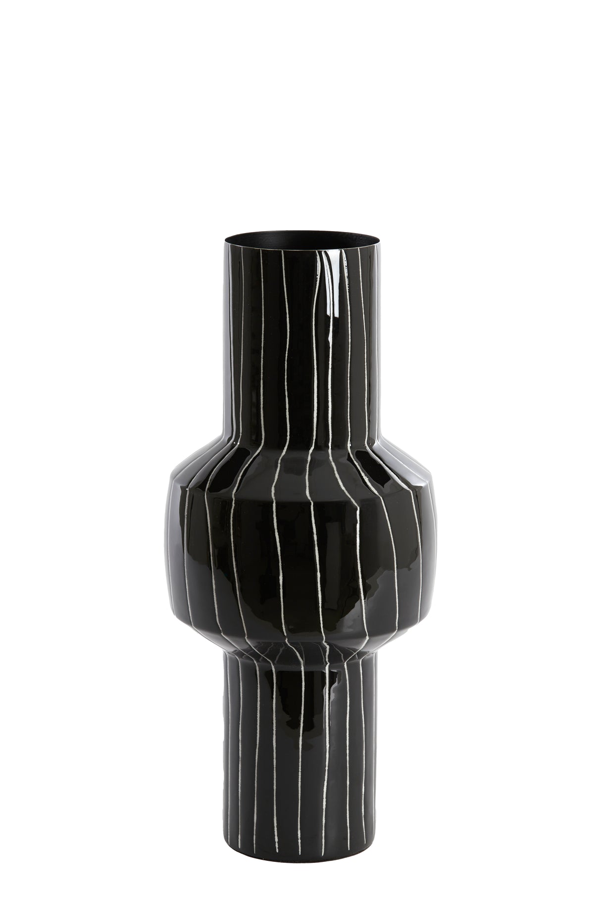 Elegant Senuma Vase: Shiny Black and White Deco Ø18x42 cm