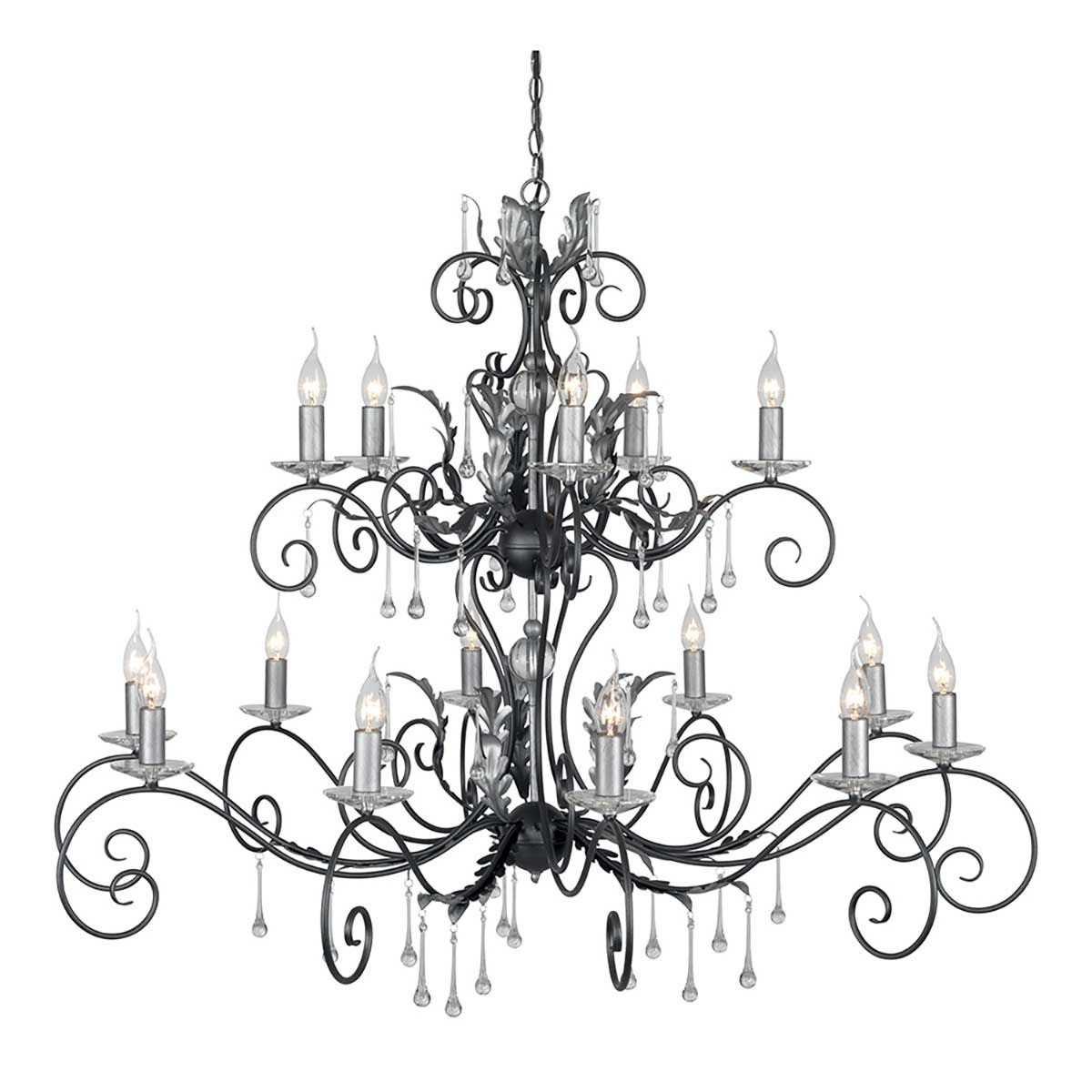 Black and Silver 15 Light Amarilli Chandelier with Glass Accents