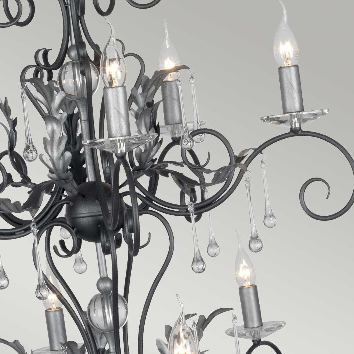 Black and Silver 15 Light Amarilli Chandelier with Glass Accents