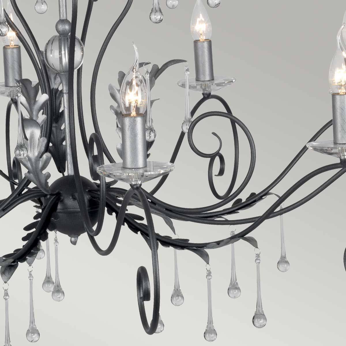 Black and Silver 15 Light Amarilli Chandelier with Glass Accents