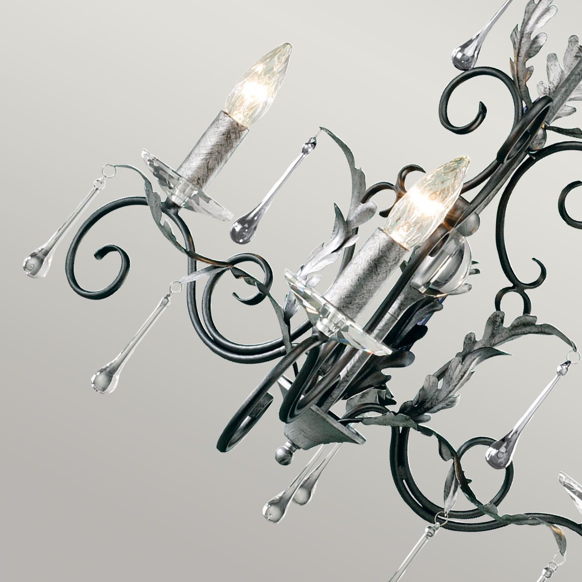 Amarilli Black and Silver Vintage Gothic 3-Light Chandelier