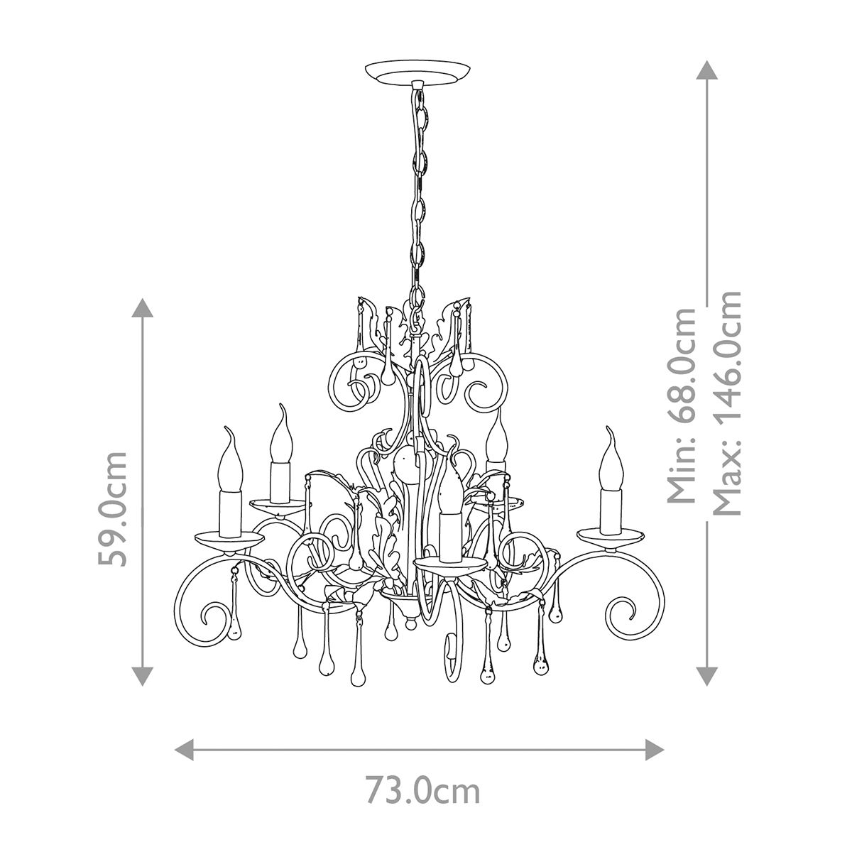 Amarilli Vintage Gothic Elegance 5 Light Chandelier in Black and Silver