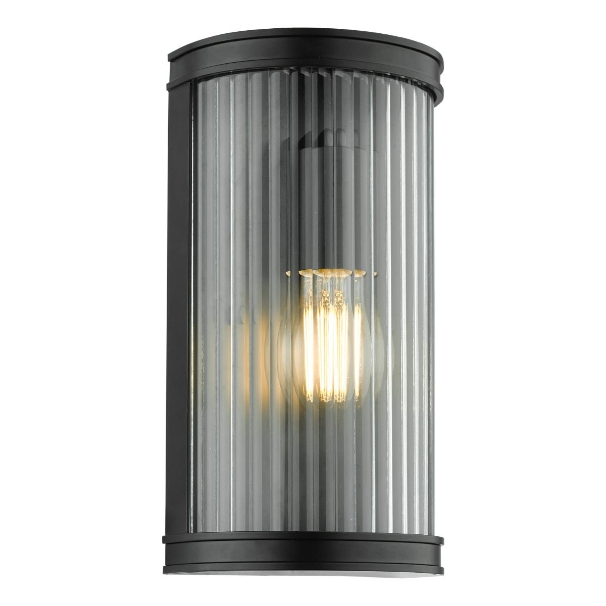 Anund Bathroom Wall Light Matt Black Ribbed Glass IP44