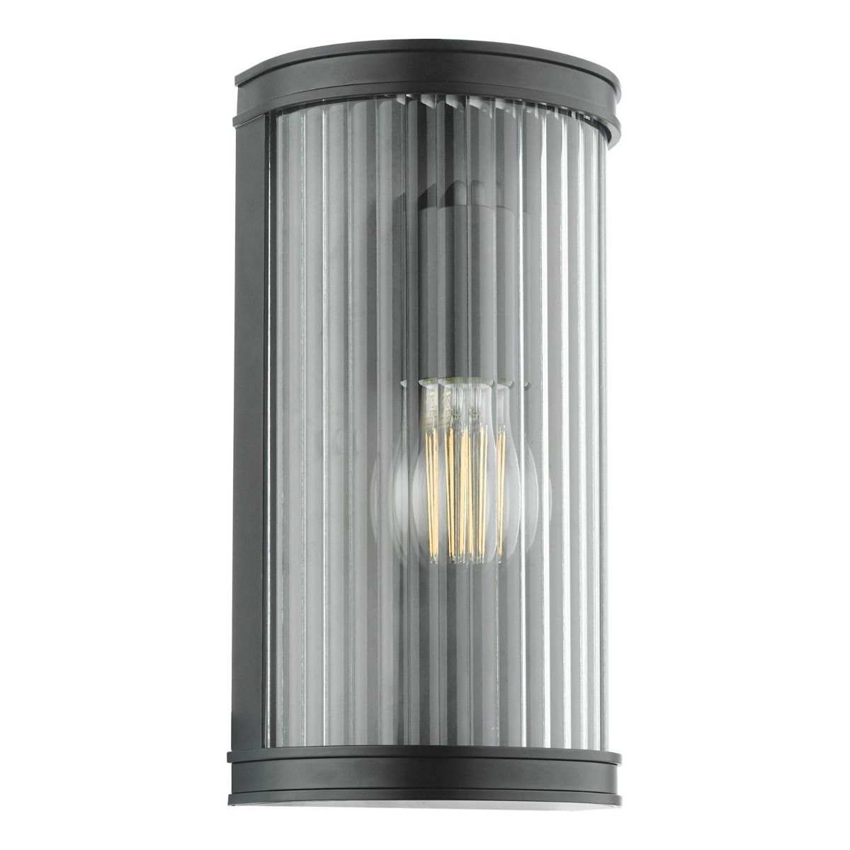 Anund Bathroom Wall Light Matt Black Ribbed Glass IP44