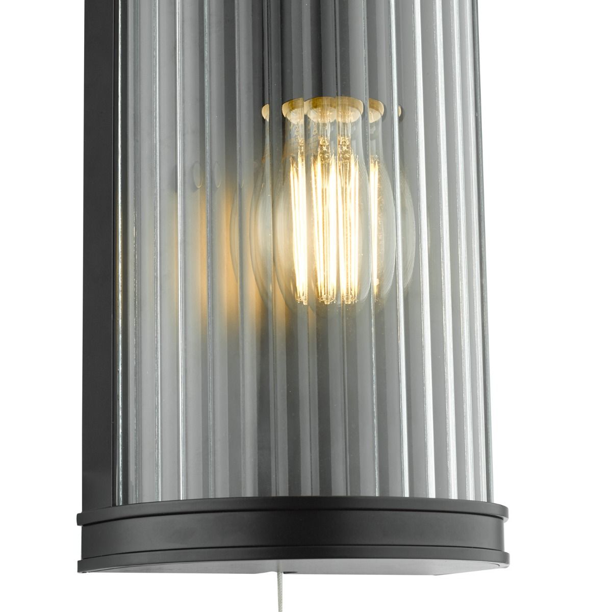 Anund Bathroom Wall Light Matt Black Ribbed Glass IP44