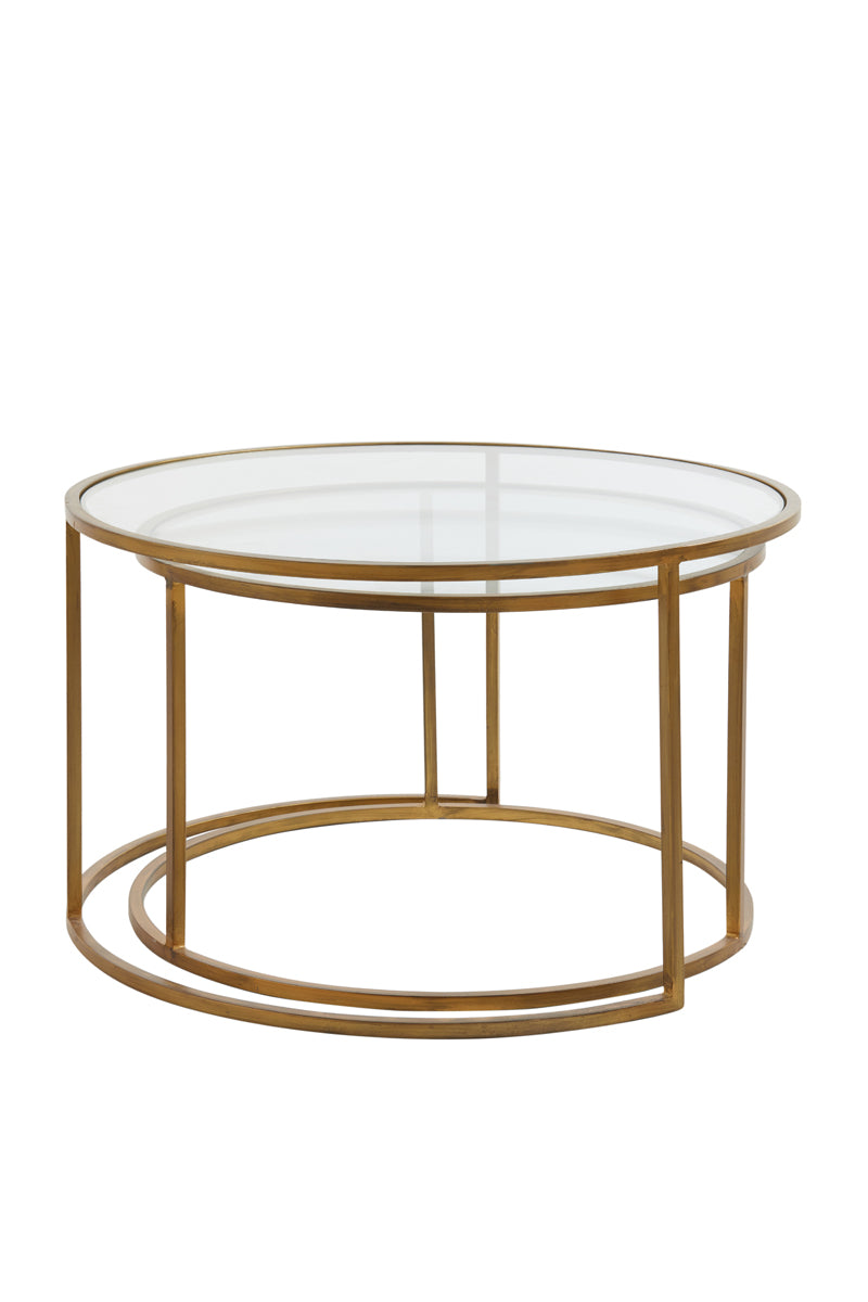 Elegant Nesting Coffee Tables with Gold Accents and Glass Tops (Set of 2) - Diameter 65x39 cm & 75x44 cm