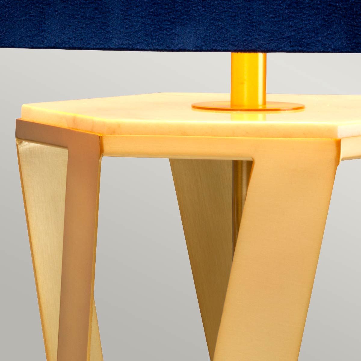 Apollo Brushed Brass Table Lamp with Navy Hexagonal Shade