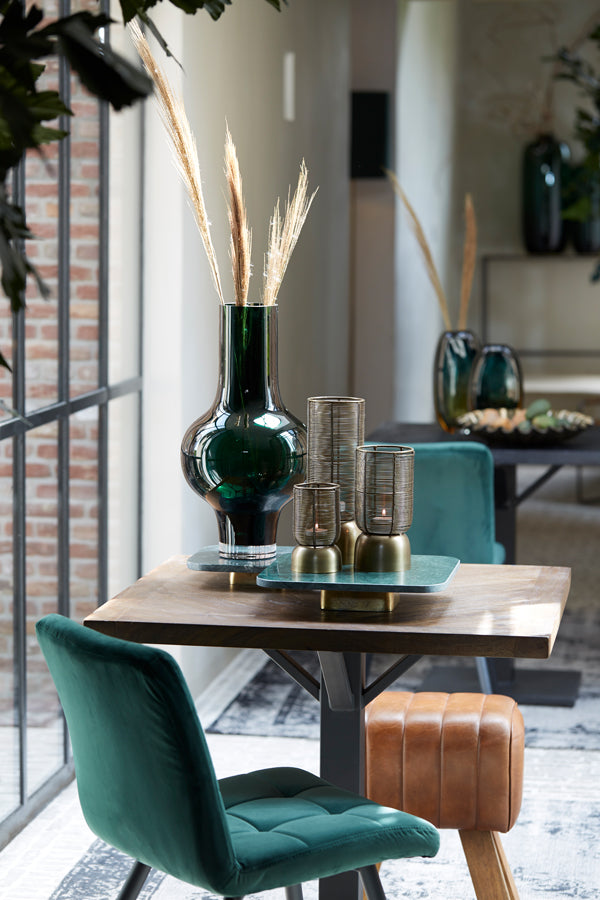 Green Labade Marble Dish with Antique Bronze Base 33x33x6.5 cm