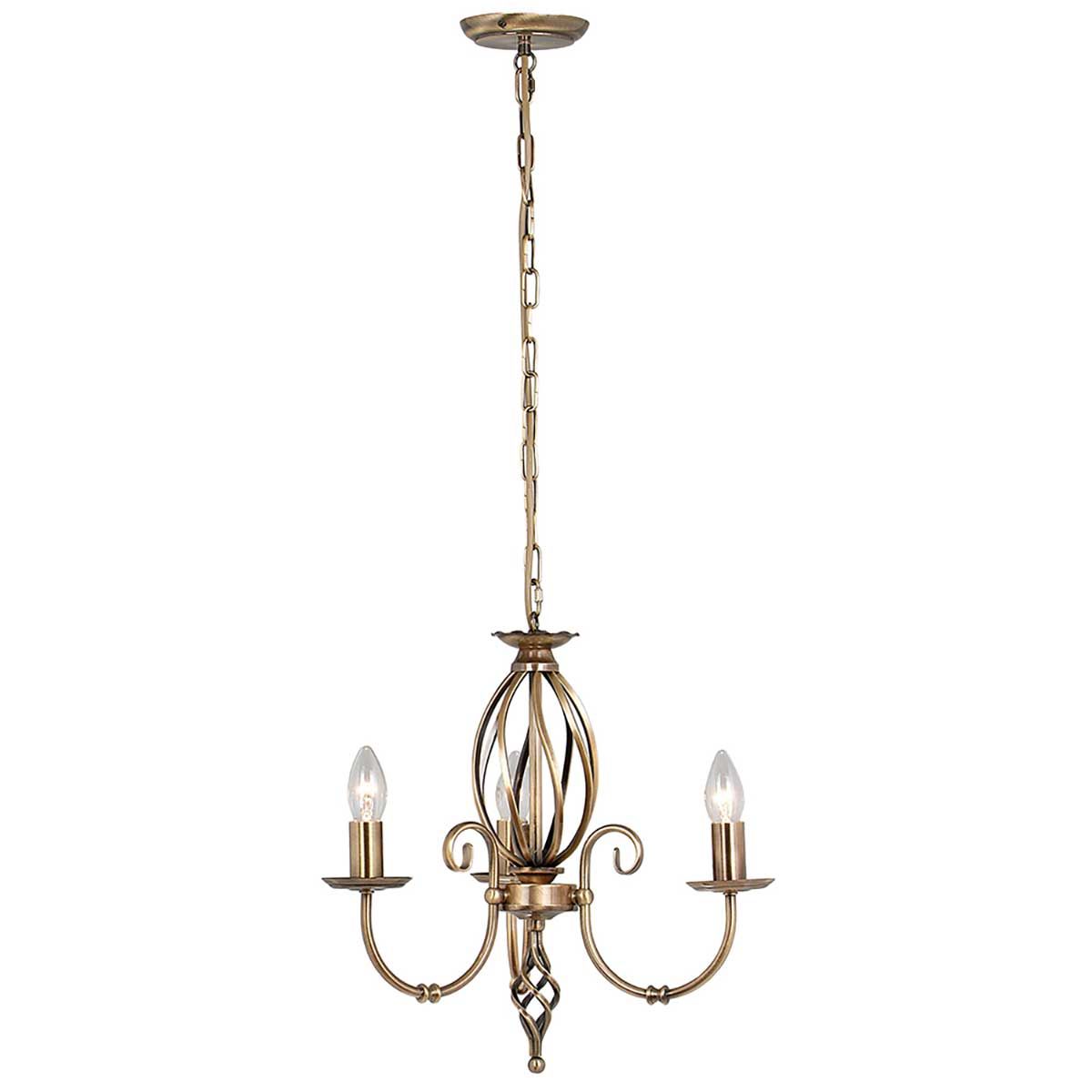 Elegant Artisan 3-Light Brass Chandelier with Ornate Scroll Design