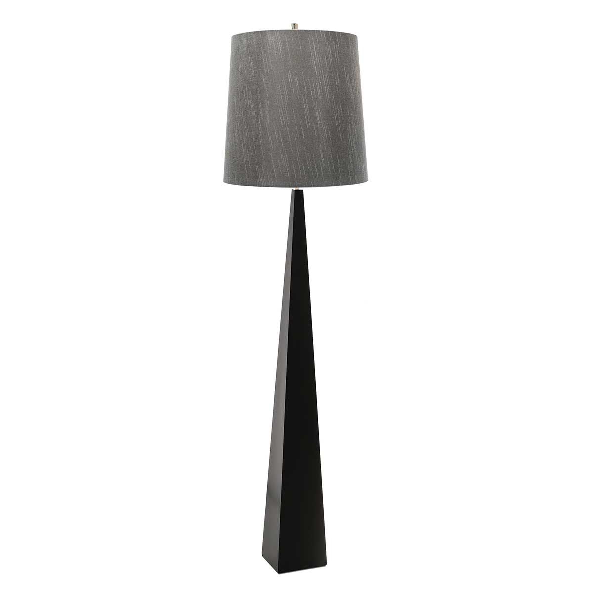 Sleek Satin Black Pyramid Floor Lamp with Polished Nickel Accents