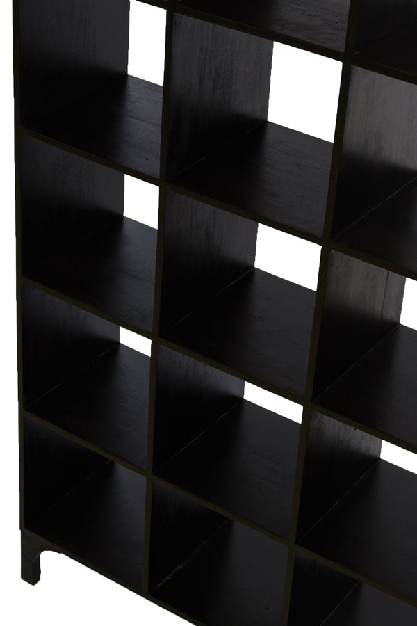 Sleek Black Wood Cabinet with Open Shelving – 106x35x190 cm Rayna Collection