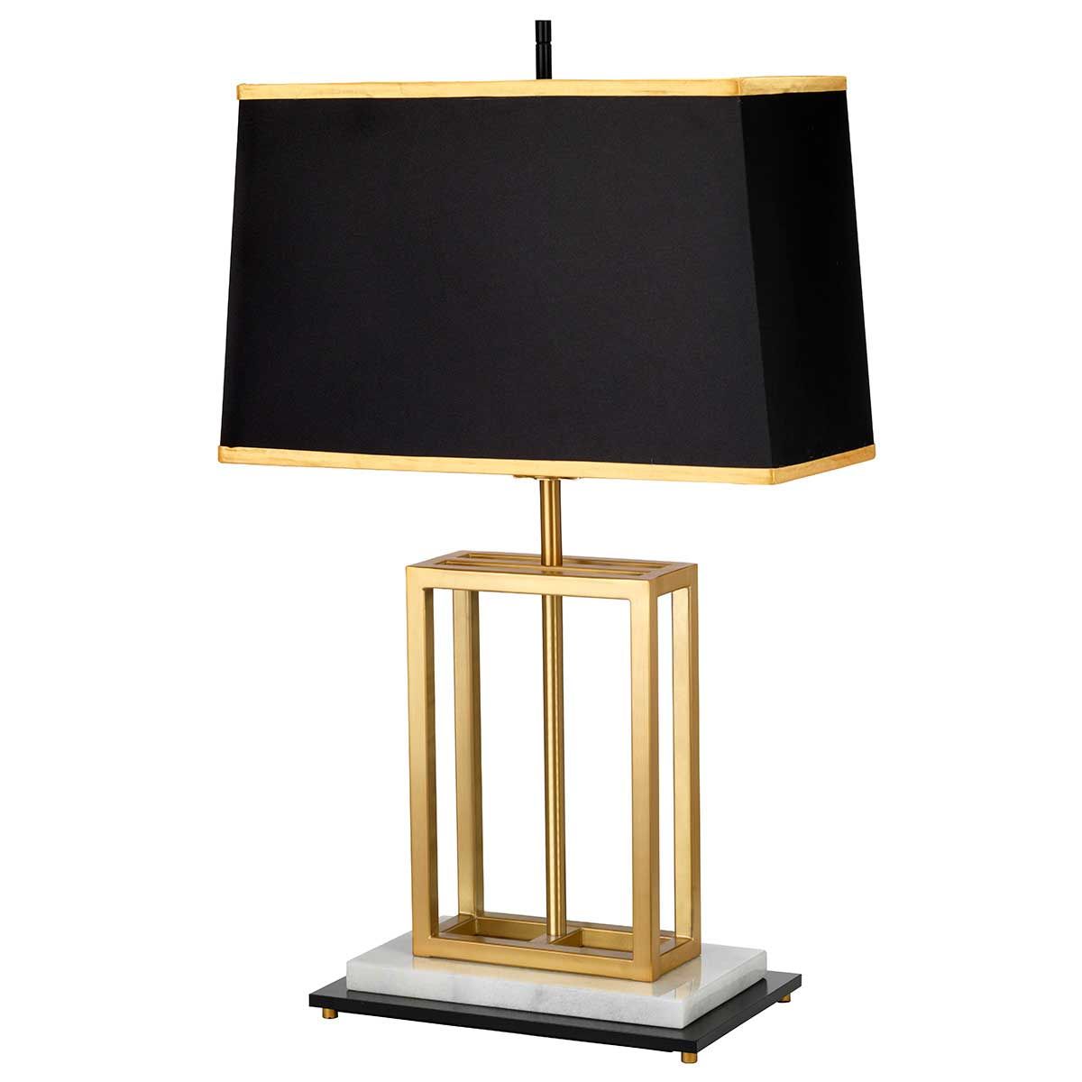 Elegant Atlas Brushed Brass Table Lamp with Marble Base and Black Shade