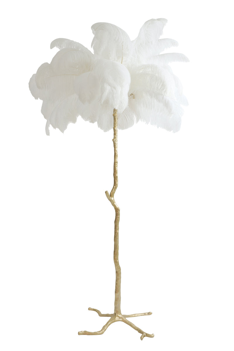 Elegant Feathered Floor Lamp in Gold and White - E14 Ø95x180 cm