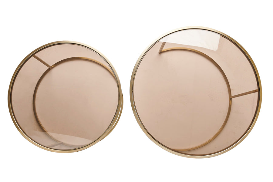 Duarte Round Glass Nesting Coffee Tables – Brown Glass & Gold Finish (Set of 2, Ø65x39cm + Ø75x44cm)