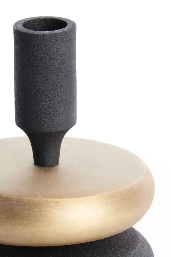 Antique Bronze and Matte Black Candle Holder Ø11x16 cm