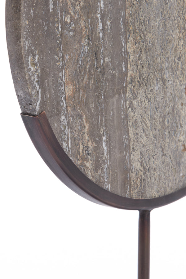 Elegant Dark Brown Travertine Ornament with Pedestal Base - 35x10x51.5 cm