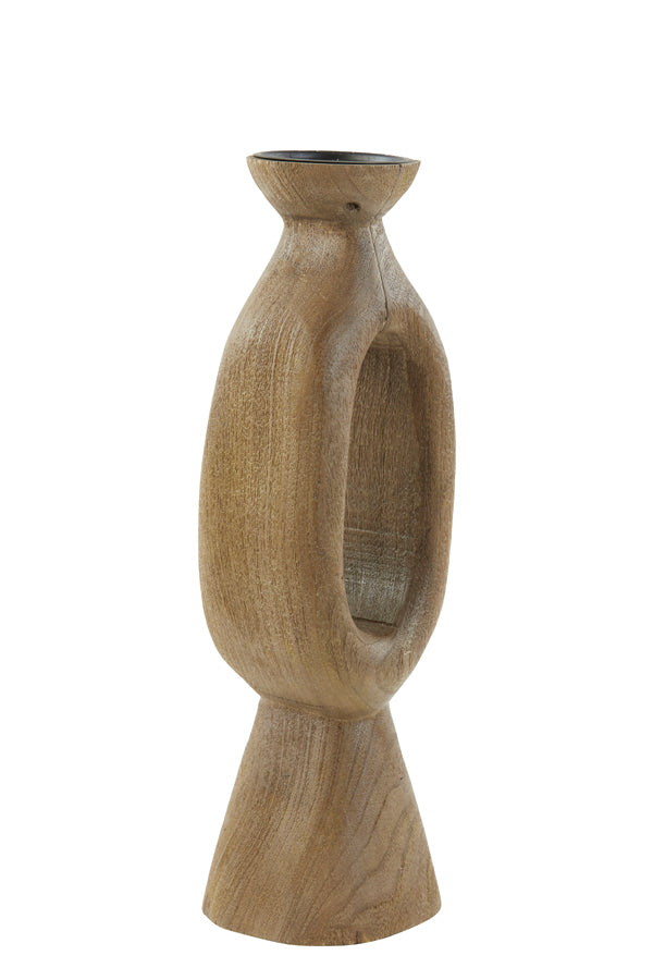 Rustic Brown Wooden Candle Holder - 14x12x45 cm