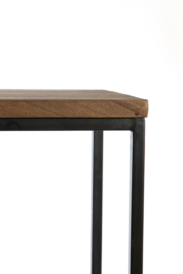Rustic Modern Dual Console Set in Warm Wood Tones and Black Metal 100x30x70+120x40x82 cm