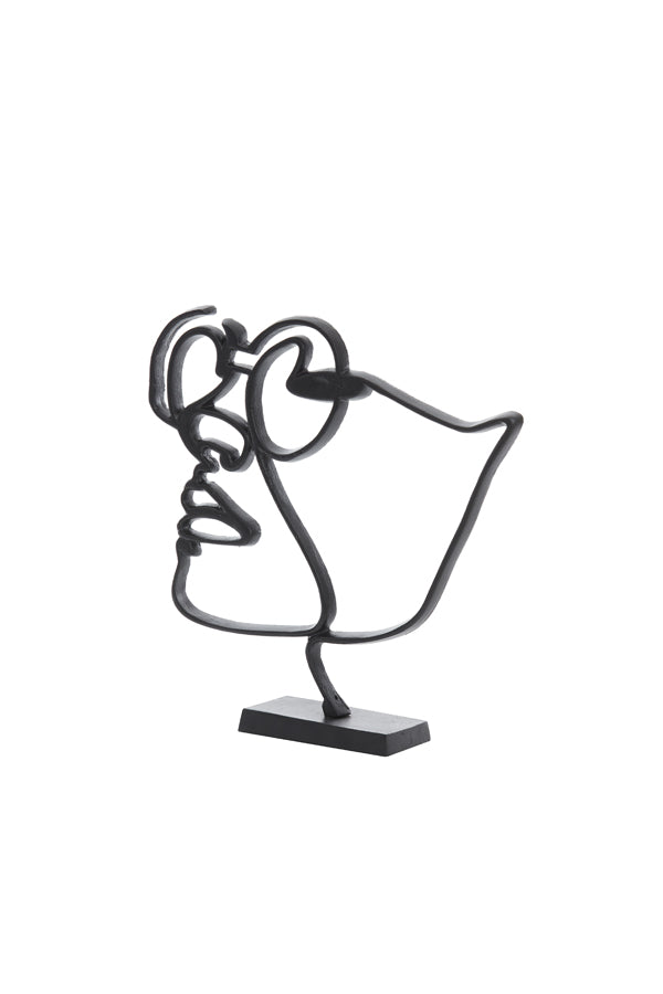 Matte Black Face Sculpture on Stand - 34x8x35 cm