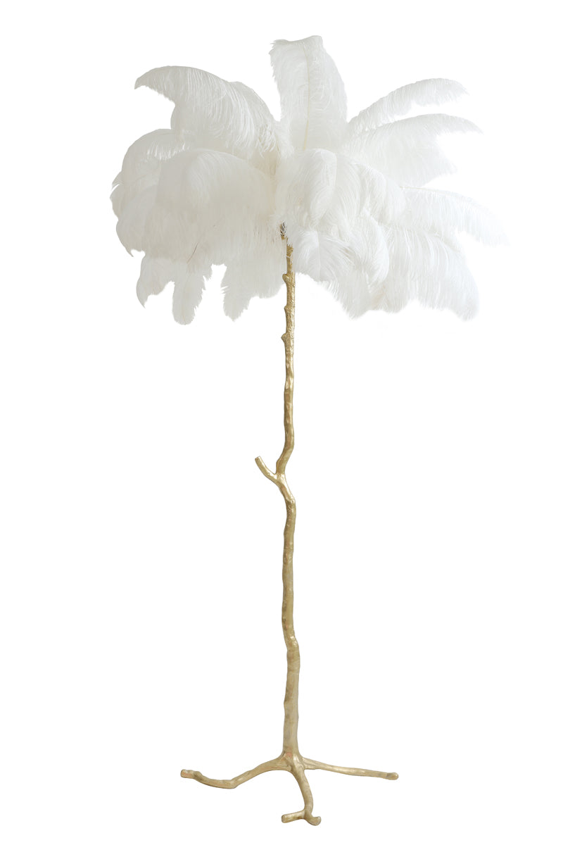 Elegant Feathered Floor Lamp in Gold and White - E14 Ø95x180 cm