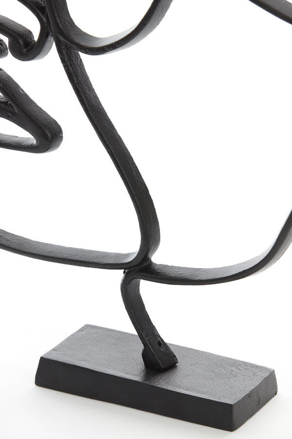 Matte Black Face Sculpture on Stand - 34x8x35 cm