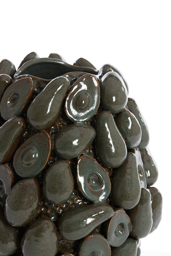 Ceramic Avocado-Green and Earth-Brown Decorative Vase, 33x37.5 cm