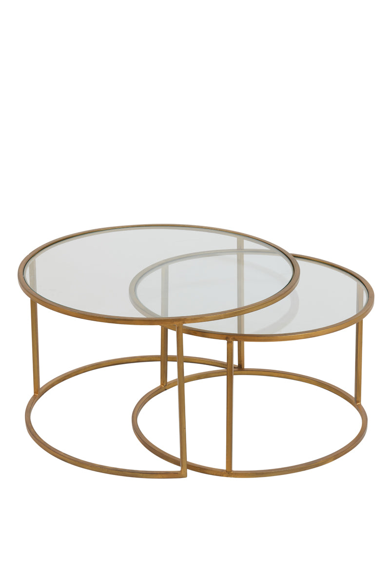Elegant Nesting Coffee Tables with Gold Accents and Glass Tops (Set of 2) - Diameter 65x39 cm & 75x44 cm