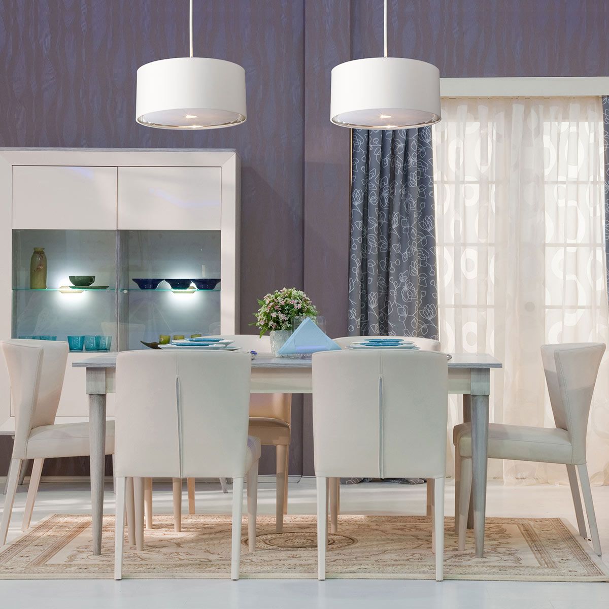 Contemporary Balance Pendant in White and Polished Nickel Finish